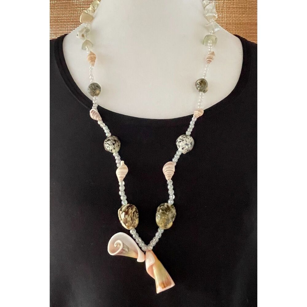 Artisan Style Shell Necklace Coastal Beach Beaded Seashell Statement Jewelry